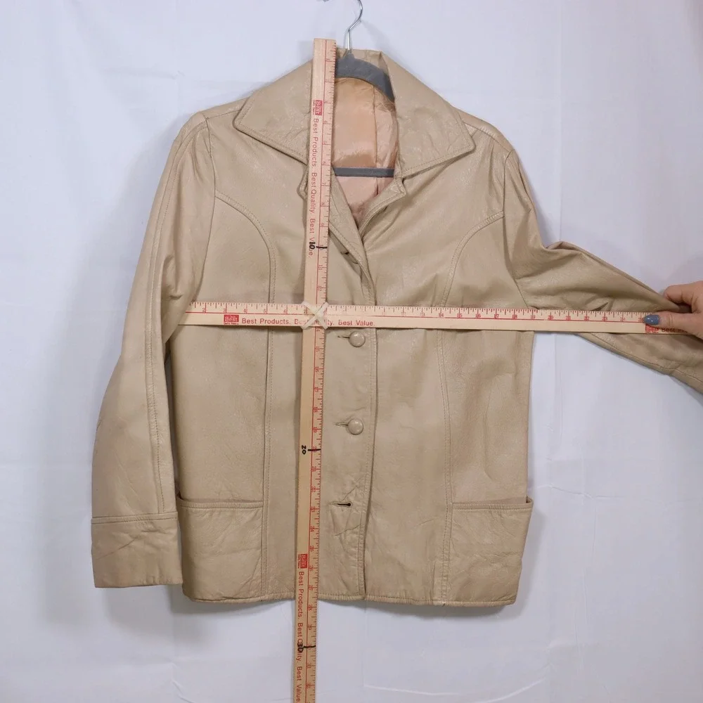 Vintage Leather Blazer‎ Jacket Beige Womens 70s Retro